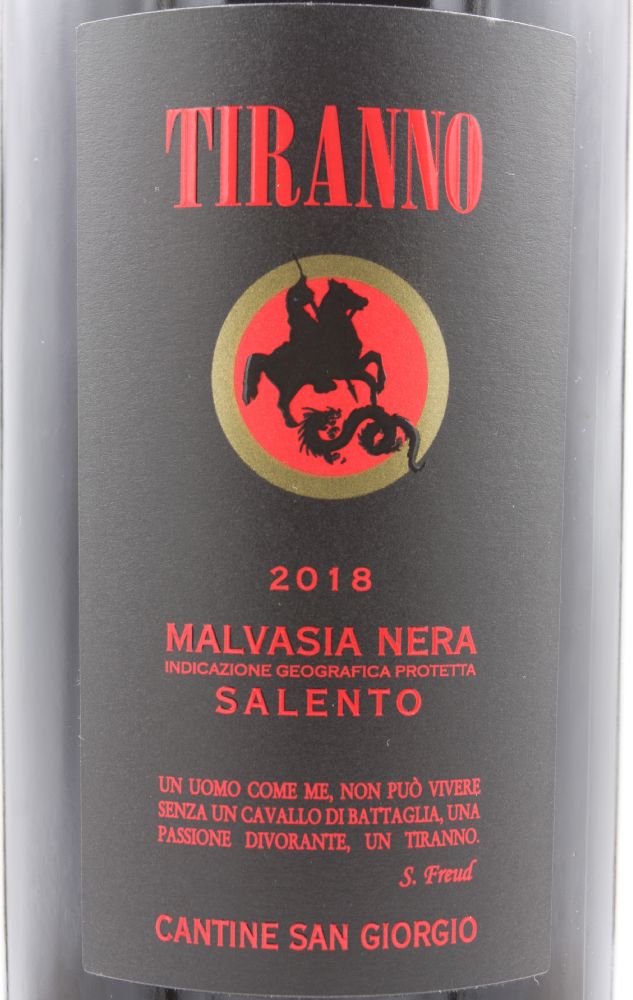 Cantine San Giorgio S.r.l. Tiranno Malvasia Nera Salento IGT 2018, Основная, #8342