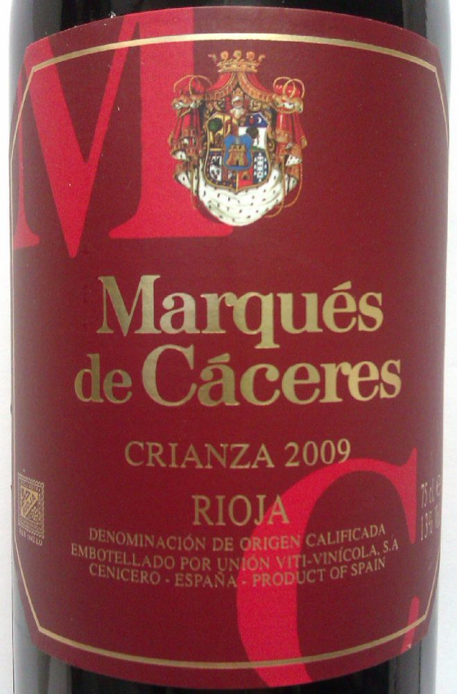 Unión Viti-Vinícola S.A. Marqués de Cáceres Crianza DOCa Rioja 2009, Лицевая, #879