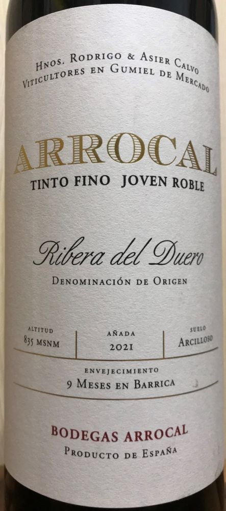 Bodegas Arrocal S.L. Joven Roble Tinto Fino DO Ribera del Duero 2021, Основная, #8953