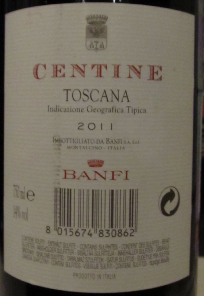 BANFI S.A. S.r.l. Centine Toscana IGT 2011, Обратная, #912