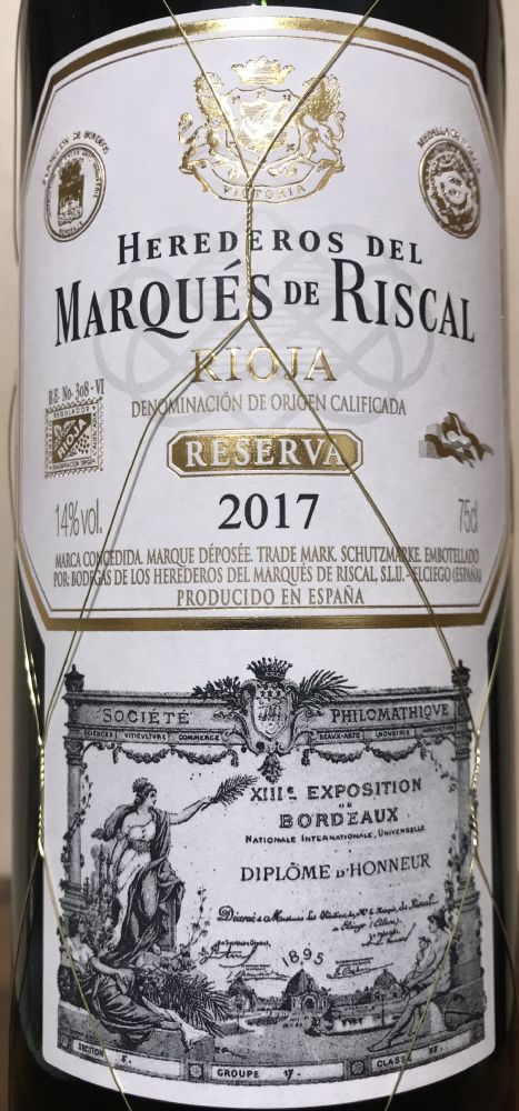Bodegas de los Herederos del Marqués de Riscal S.L. Reserva DOCa Rioja 2017, Основная, #9270