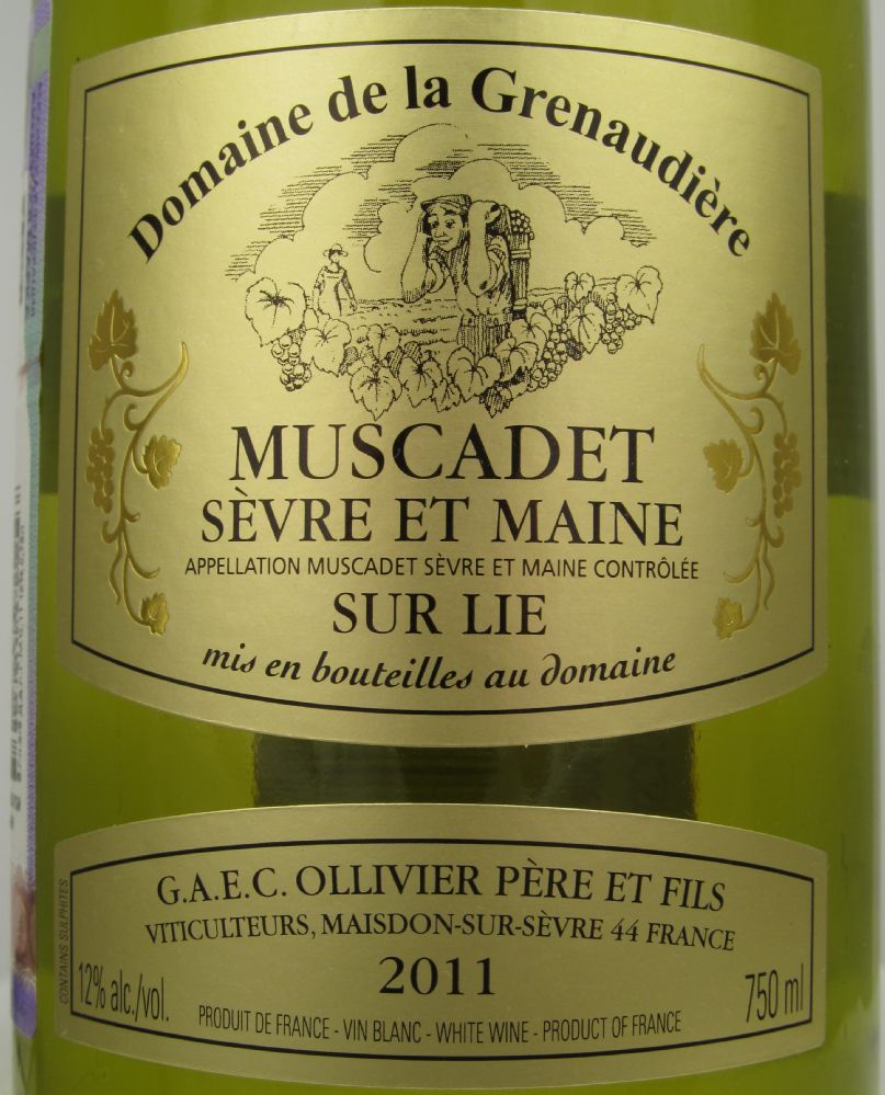 SARL Ollivier Freres Domaine de la Grenaudière Muscadet Sèvre et Maine sur lie AOC/AOP 2011, Основная, #977