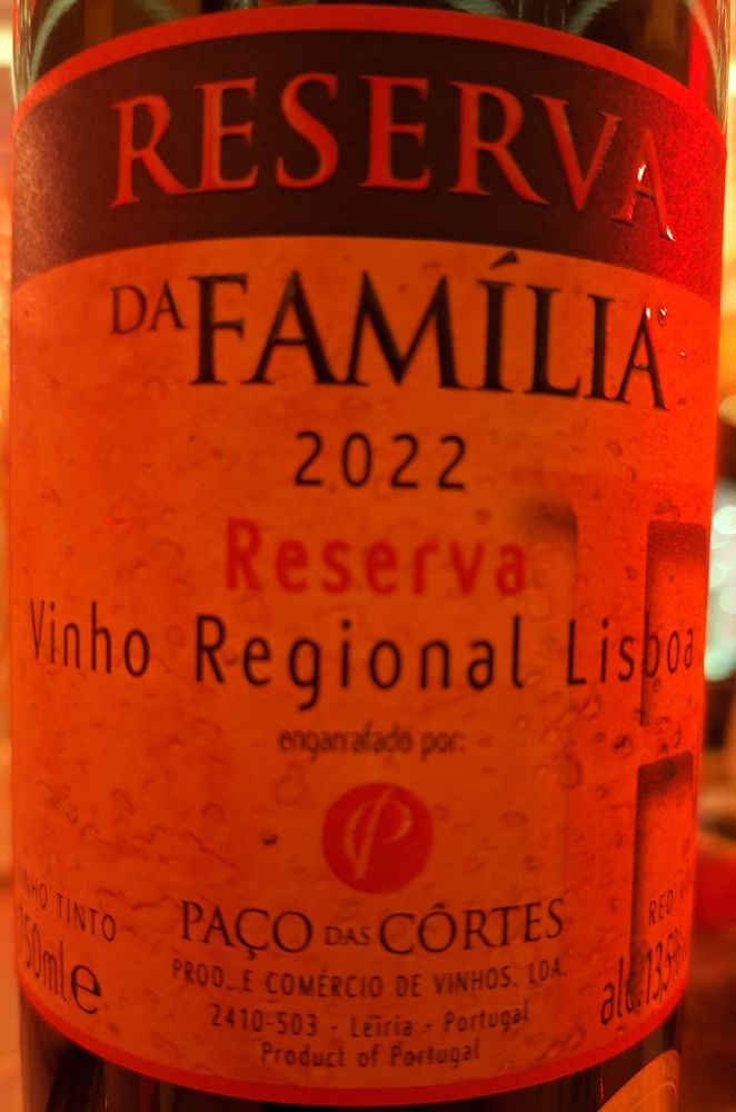 Paço Das Côrtes - Produção E Comércio De Vinhos Lda Reserva Da Família Vinho Regional Lisboa 2022, Основная, #9870